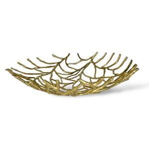 Hollywood Regency Brass Round Fruit Bowl Decorative Bowl Metal Coral Branch Twig
